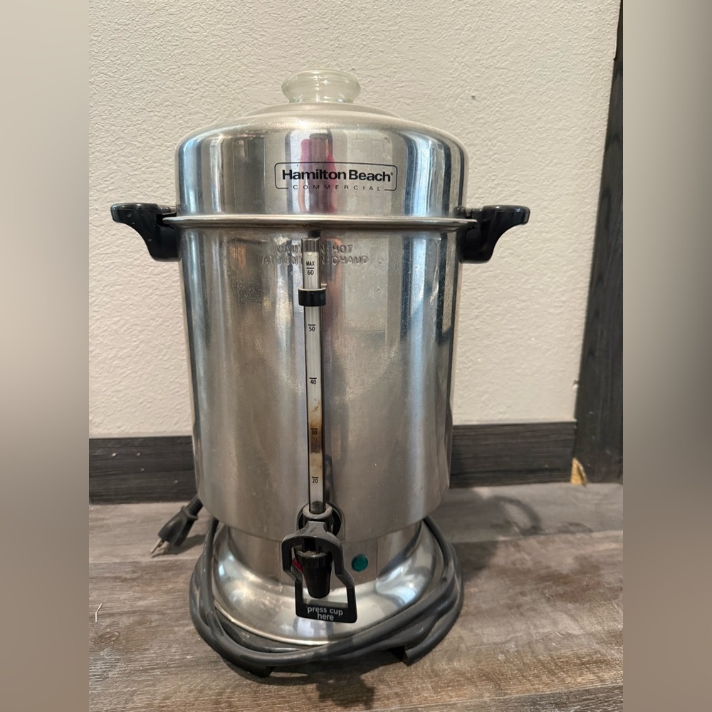 Hamilton Beach Silver Coffee Urn with Black Handles
